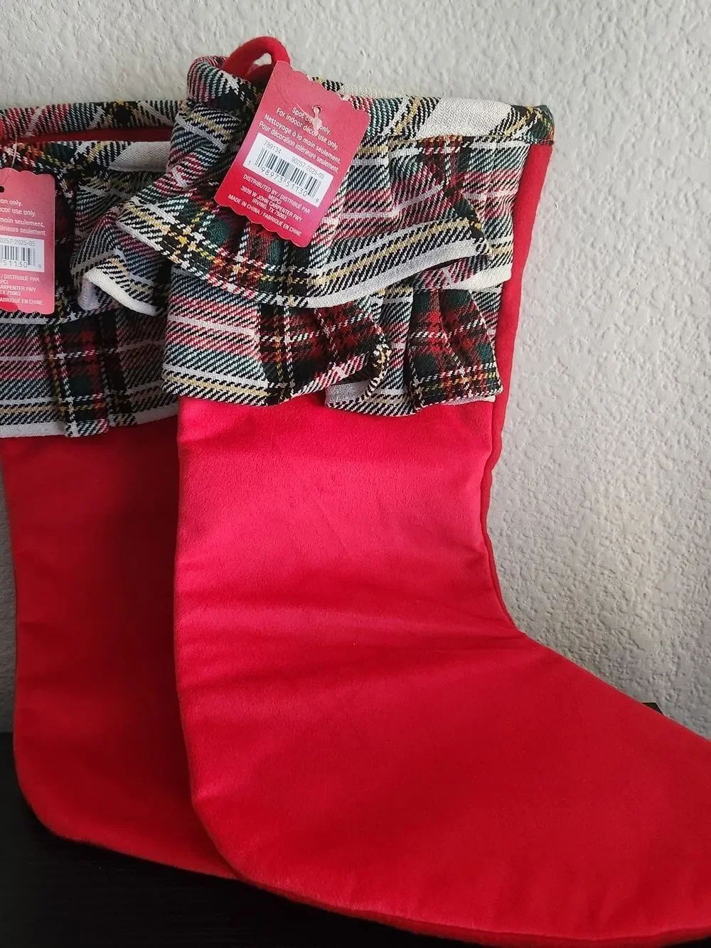 Ashland Christmas Noel Set Of 2 Holiday Stockings Plaid Ruffle Trim NWT